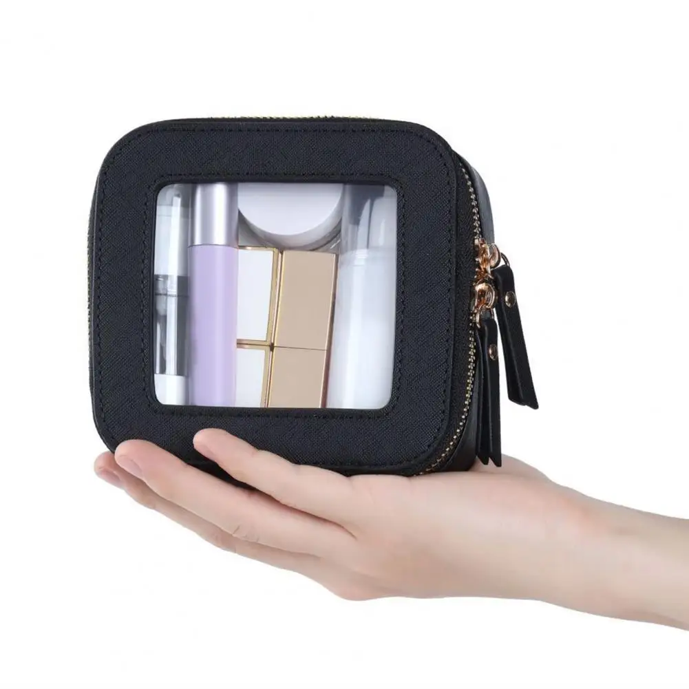Tsa Approved Cosmetic Bag Waterproof Faux Leather Transparent Cosmetic Bag with Dual Zipper Closure for Outdoor Business Travel 6