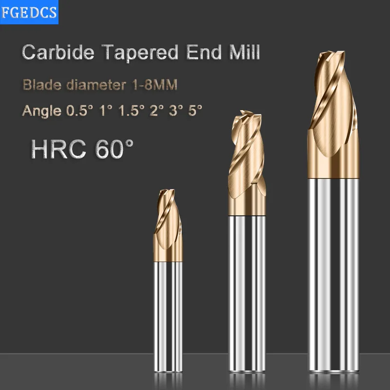 Tapered End Mill Carbide 0.5° 1 1.5 2 3 5 Degrees Tungsten Steel