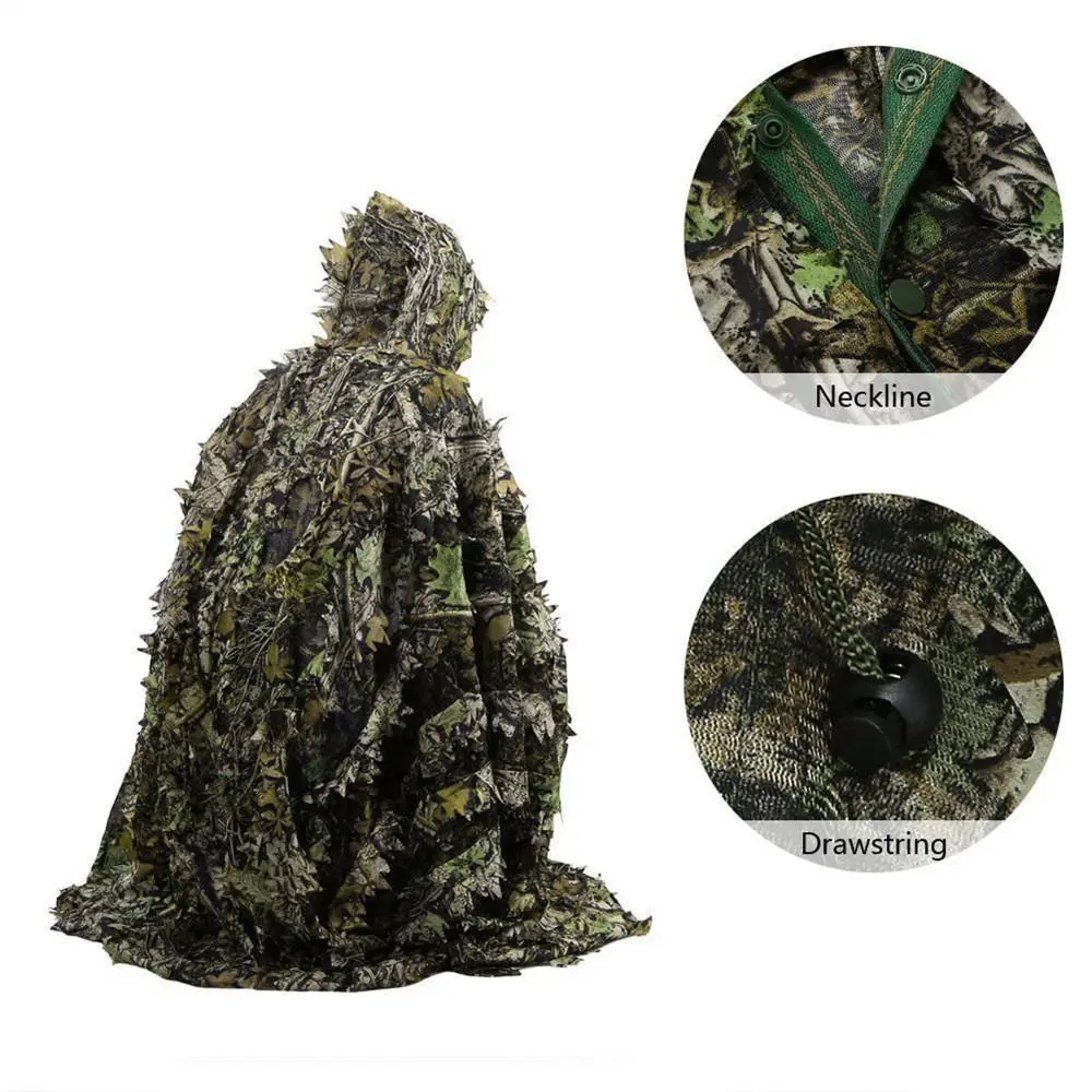 Ghillie Suit 3D Camouflaged Clothes for Hunter Woodland Poncho for Hunting Wildlife Photography Costumes