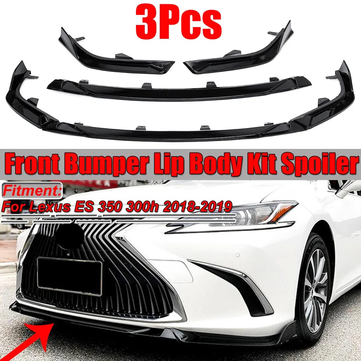 3pcsCarFrontBumperLipSplitterBodyKitSpoilerDiffuserForLexus