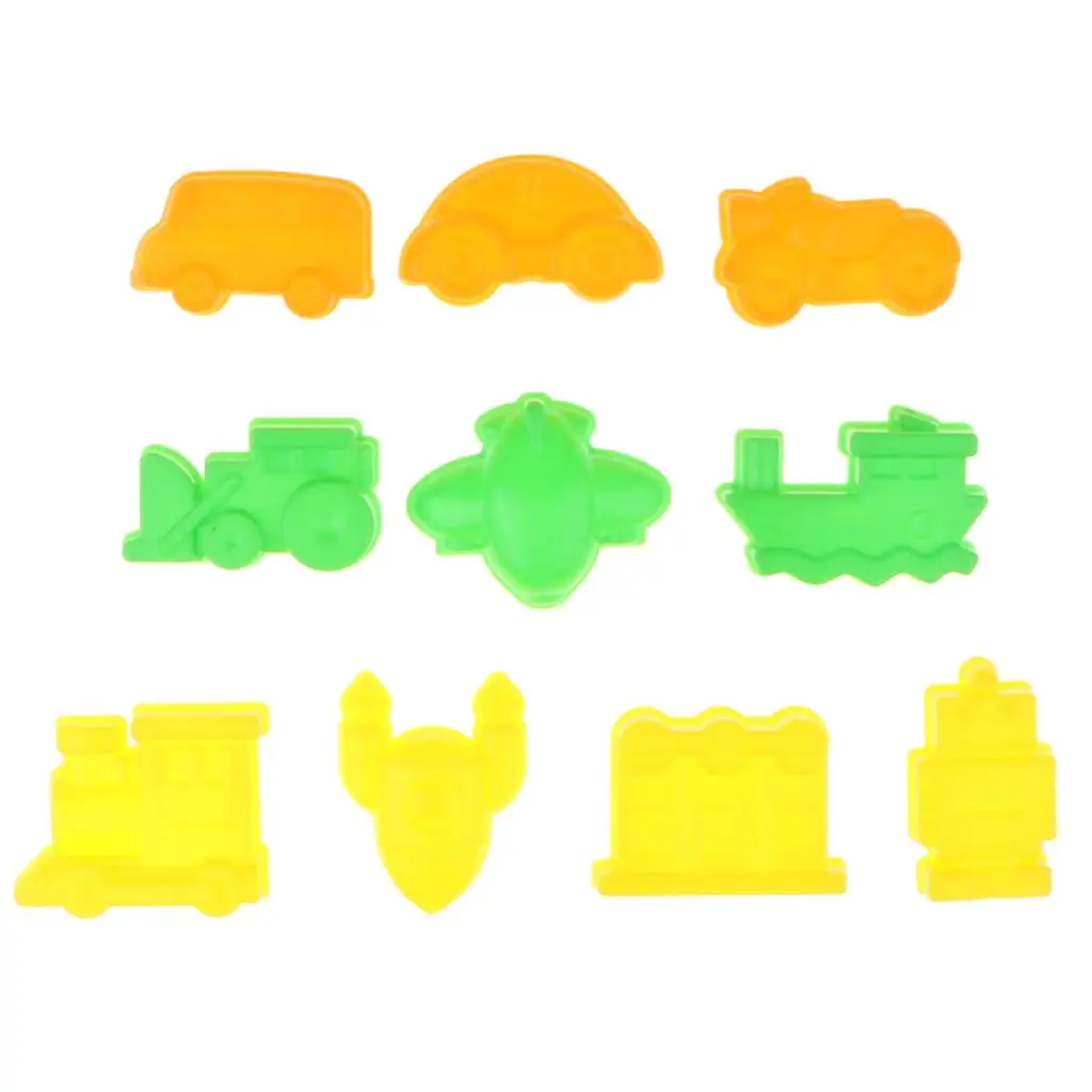 10 Piece Plastic Car Ship Plane Sand Clay Mold Kit Kids Sandbox Toy 5