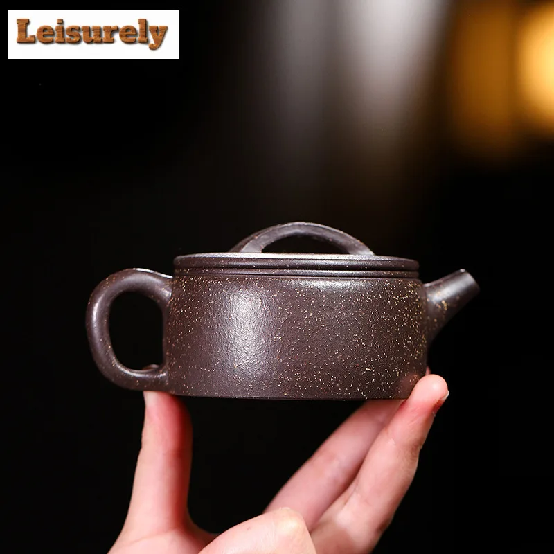 140ml Yixing Purple Clay Teapots Handmade Large Caliber Pot Raw Ore Black Gold Mud Kettle With Infuser Chinese Zisha Tea Set Cha