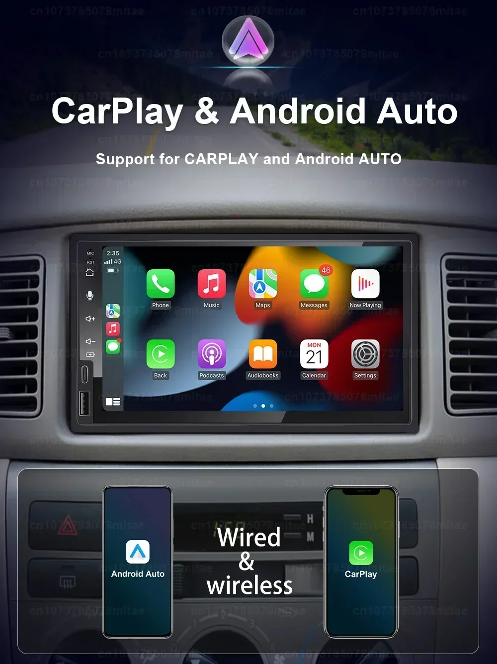 2USB Universal Double 2Din 7 Inch Car multi-media AI Voice Wireless Wired Android Auto CarPlay MP5 Player Radio Stereo Head unit