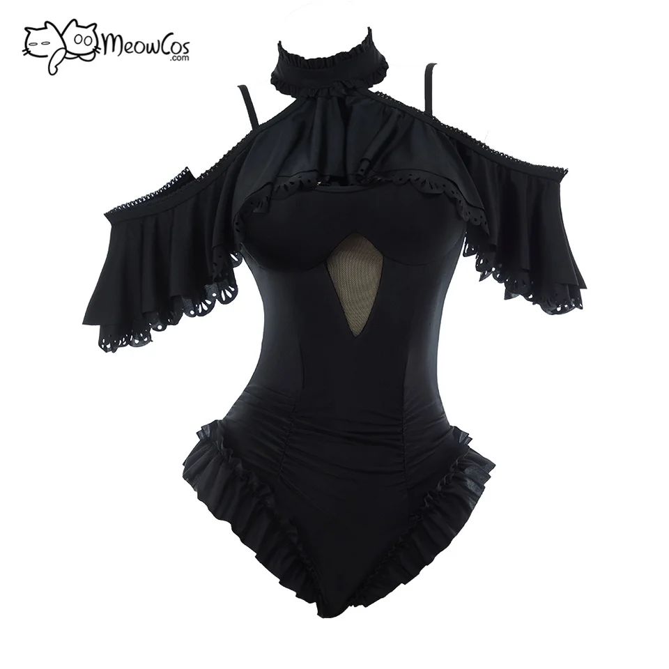 MEOWCOS Costume Intero Da Donna Gotico Nero Con Ritaglio E Coprispalle - 5