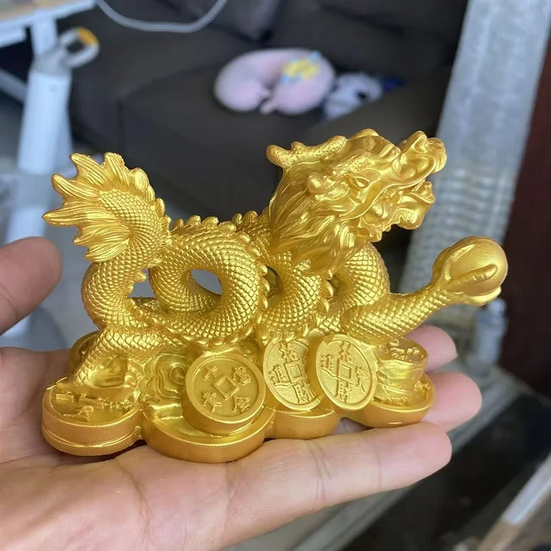 Chinese Auspicious Money Dragon Statuette Resin Sculpture Feng Shui Decoration Home Living Room Bedroom Office Figurines