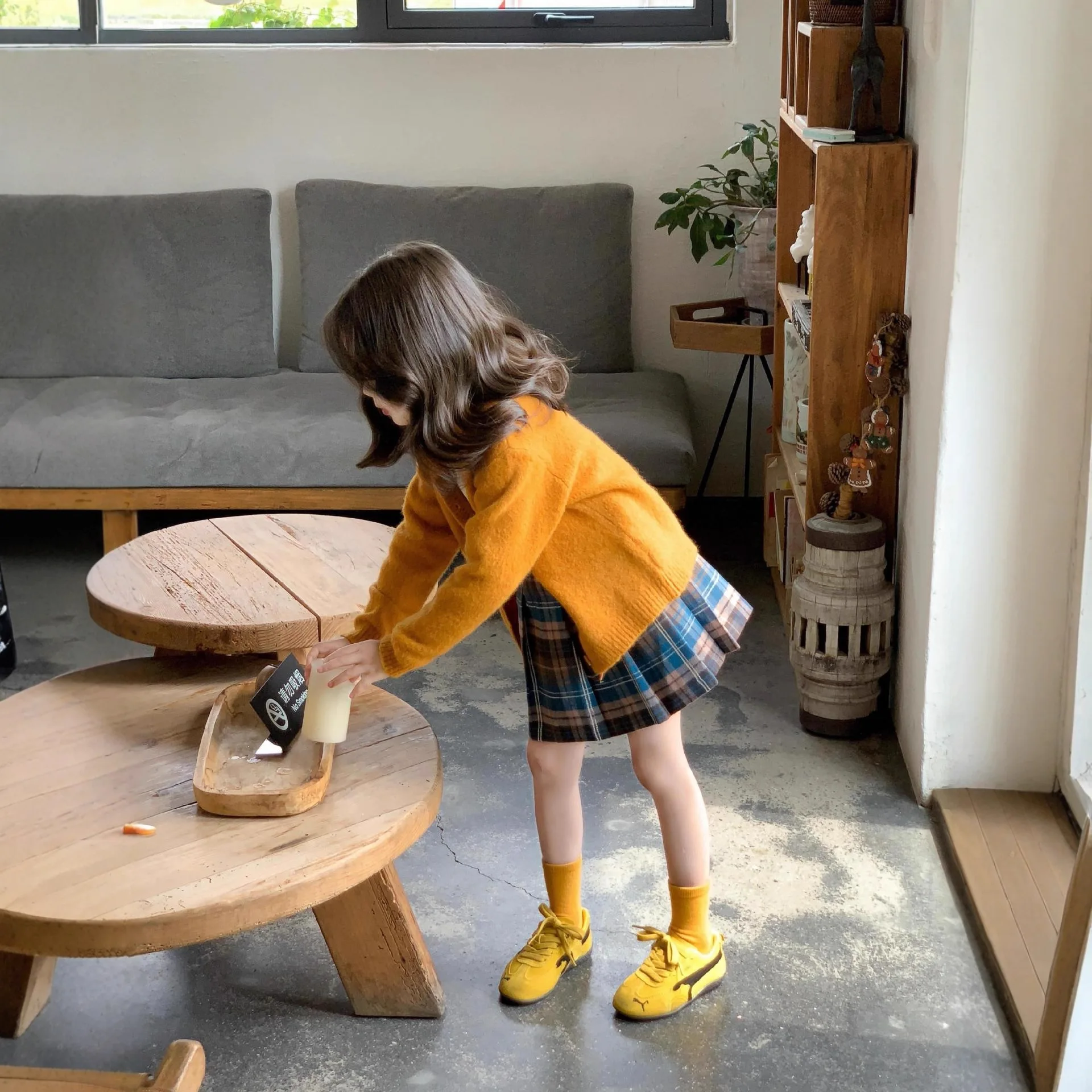 한국판 아동복 여아 스웨터 가디건 2025년 가을 신상 달콤한 오렌지 니트 스웨터 아동 코트