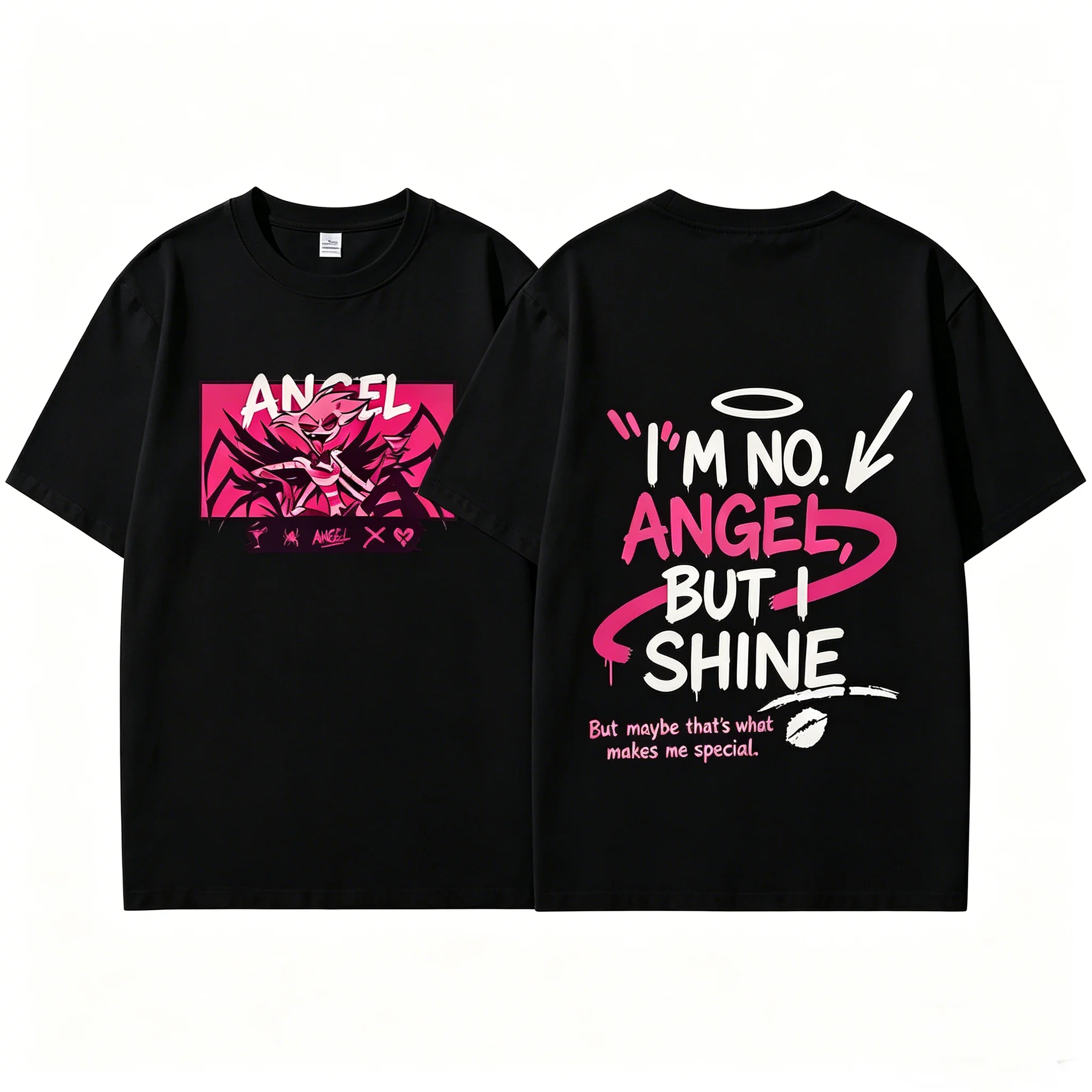 Angel Dust Hoodie Hazbin Graphic Anime Men and Women Pure Cotton T-shirt Demoncore Street Wear Cute Avant-garde Short Sleeve 1