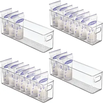 Plastic Long Stackable Storage Organizer Container, Organization Bin w/Handles for Kitchen, Pantry, Fridge, Freezer