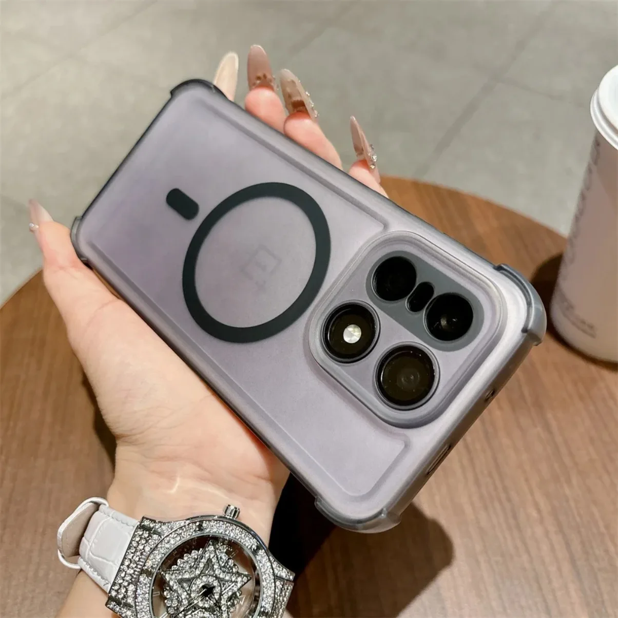 Matte Translucent Frosted Shockproof Magnetic Phone Case with Lens Protector