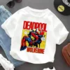 Deadpool & Wolverine White T-shirt Round Neck Loose Summer Clothing Comfortable Breathable Character Children Birthday Hot Gift 6