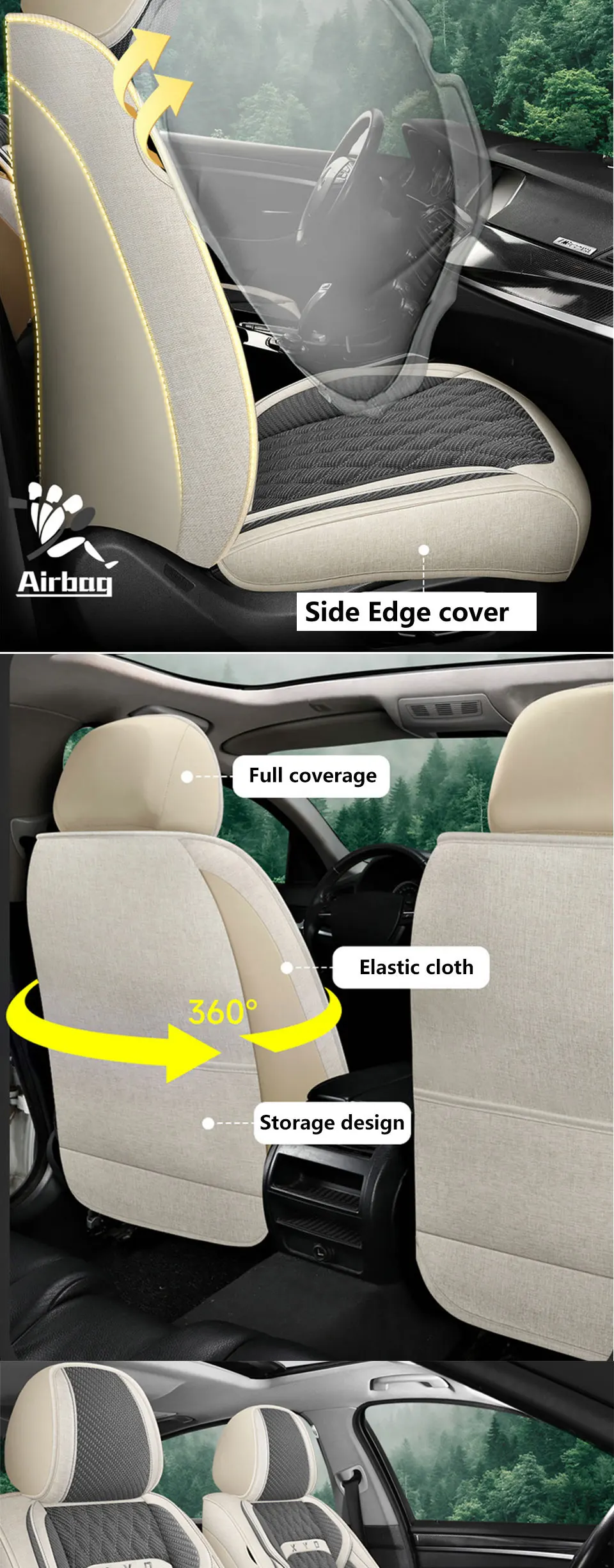 Крупний план текстури льняного матеріалу на чохлі для автомобільного сидіння