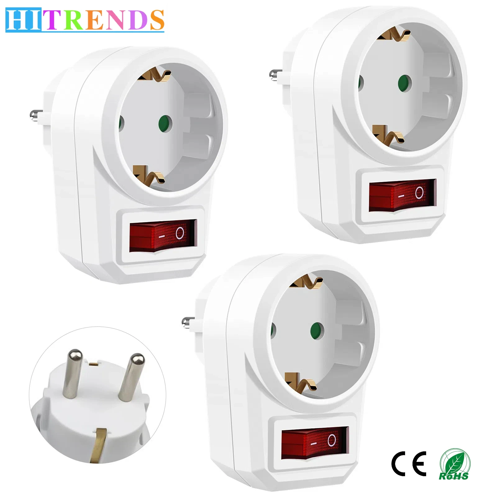 1/2/3 EU ซ็อกเก็ตอะแดปเตอร์สวิทช์เยอรมันปลั๊กอะแดปเตอร์มาตรฐานยุโรป Ground 250V 16A power Conversion Extender 1