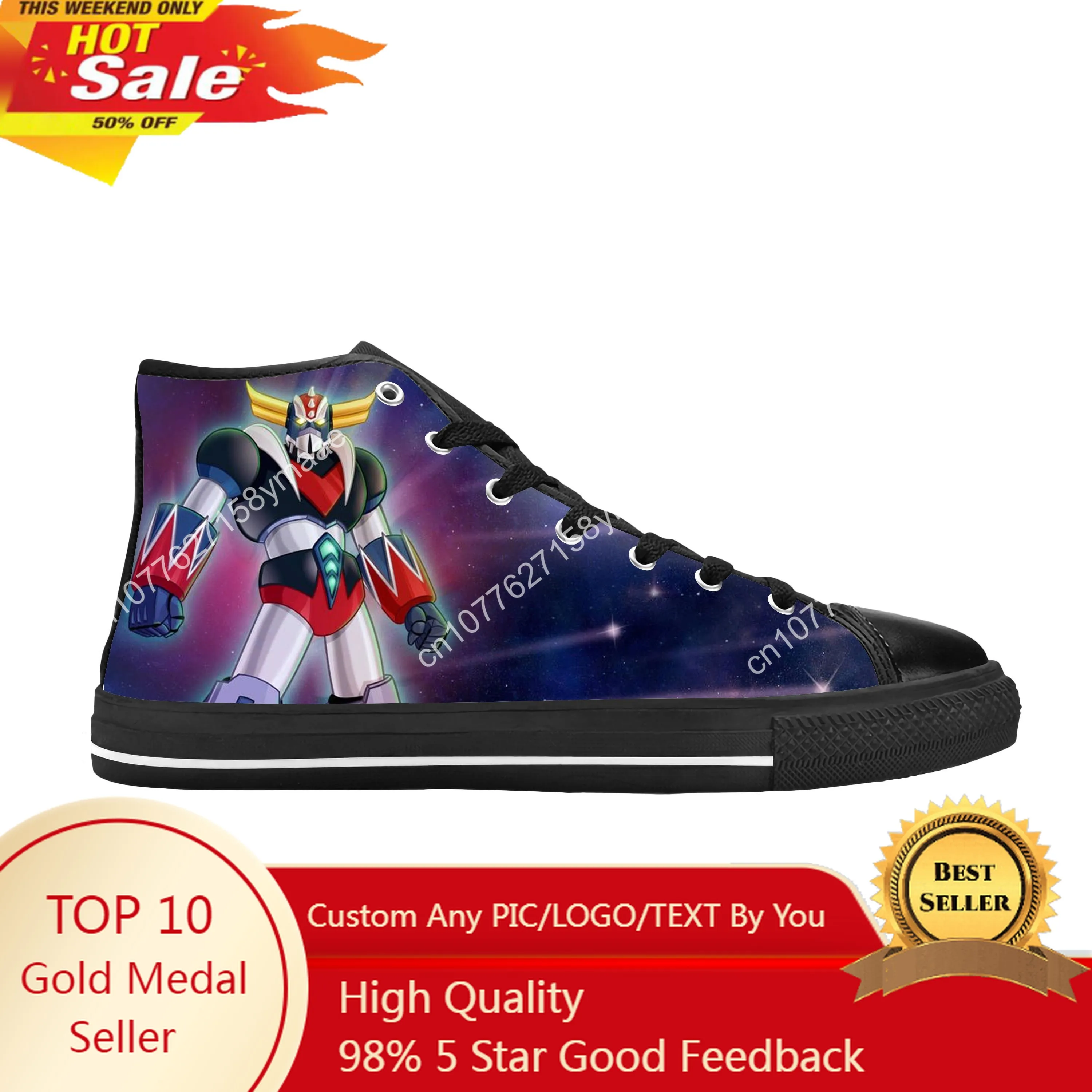 

Anime Cartoon Manga UFO Robot Grendizer Goldrake Casual Cloth Shoes High Top Comfortable Breathable 3D Print Men Women Sneakers