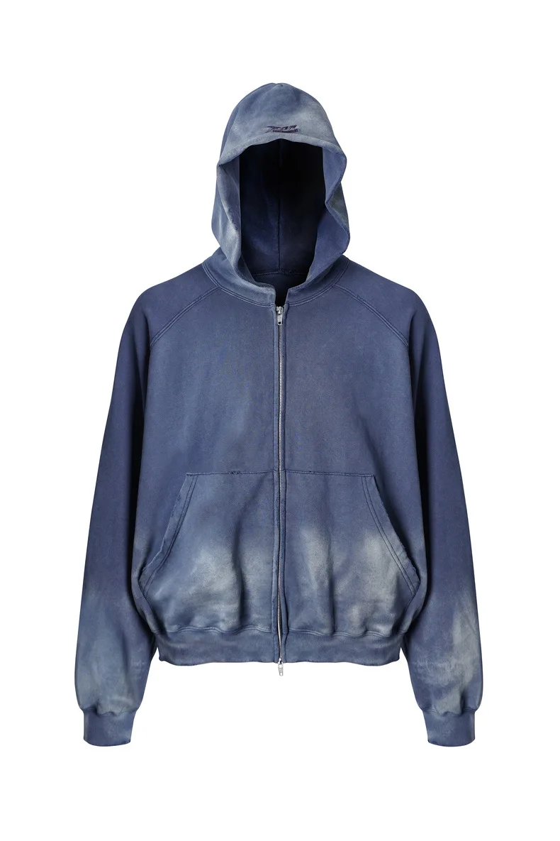 Far Archive Washed Old and Faded Embroidery Hoodie Heavy Loose Zip 