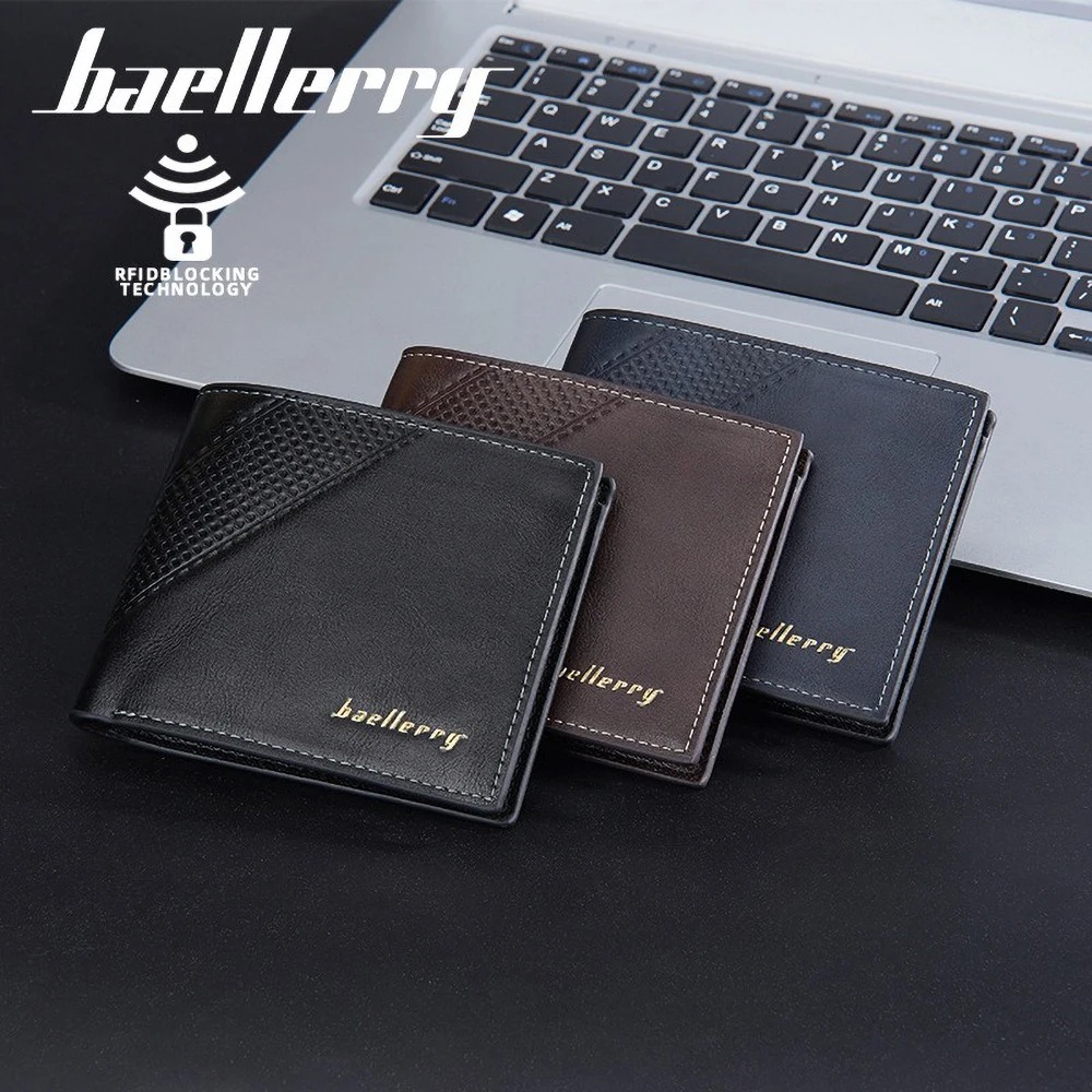 Short men's Baellerry RFiD anti magnetic business minimalist horizontal wallet
