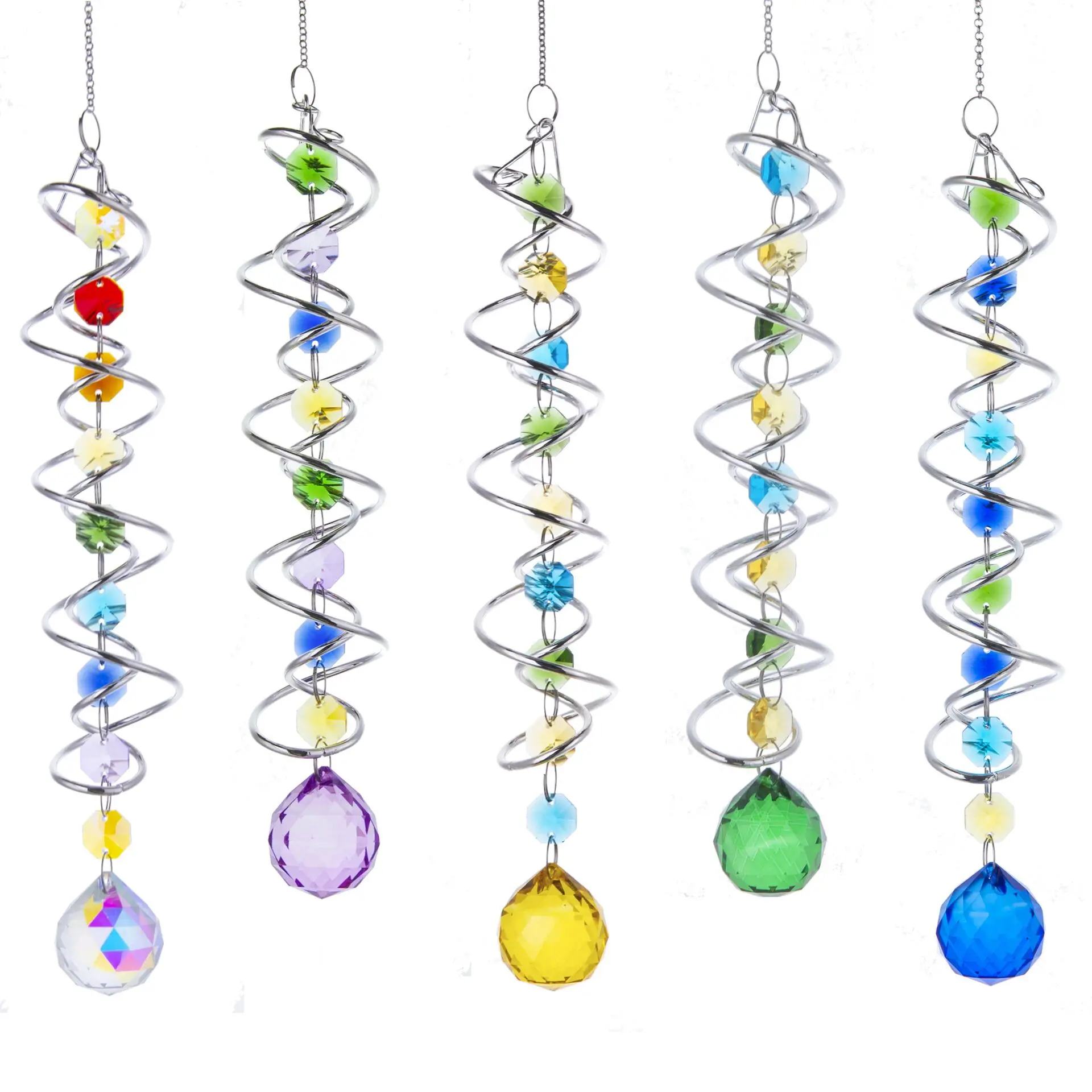 Crystal Suncatcher 3D Spiral Tailwind Spinning Crystal Ball Eternal Power Wind Clock Rainbow Made Hanging Decora