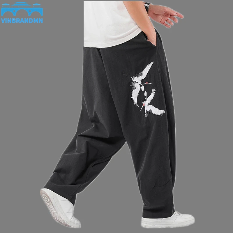 

M-5XL Plus Size 2022 Brand Men Pants Hip Hop Harem Wide Leg Trousers Mens Fitness Chinese Bird Taichi Pants Sweatpants