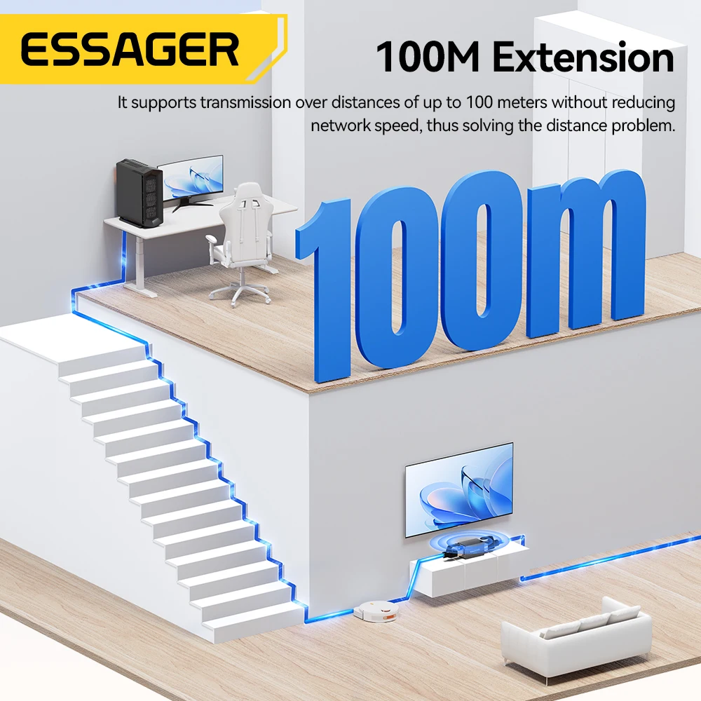 에사저 RJ45 커넥터 10Gbps 네트워크 익스텐더 연장 케이블 Cat8 Cat7 Cat6 이더넷 케이블 어댑터 여성용 어댑터