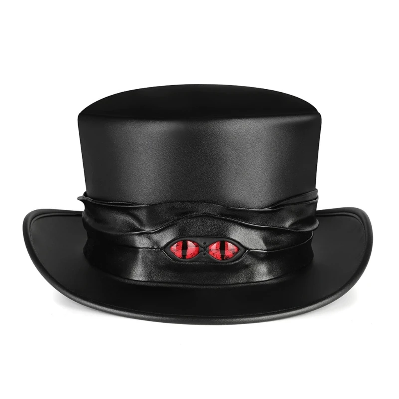 

Steampunk Top Hat Halloween Costume Cosplay Gothics Party Accessory Props Black PU-Leather Hat Devil Eyes for Men Women N2UE
