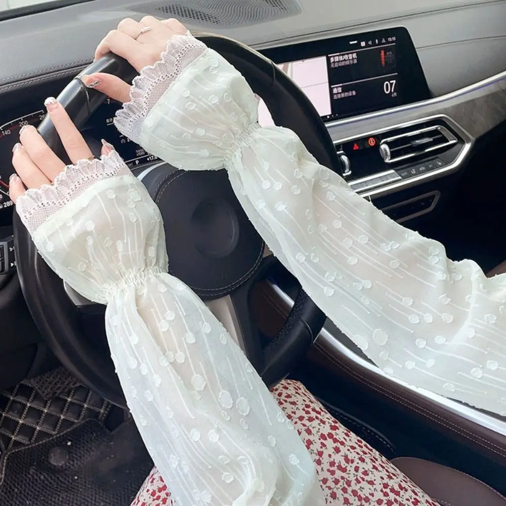 

UV Insulation Chiffon Lace Ice Silk Sleeves Long-sleeved Glove Sun Protection Sunscreen Sleeve Loose Arm Warmers Driving Gloves