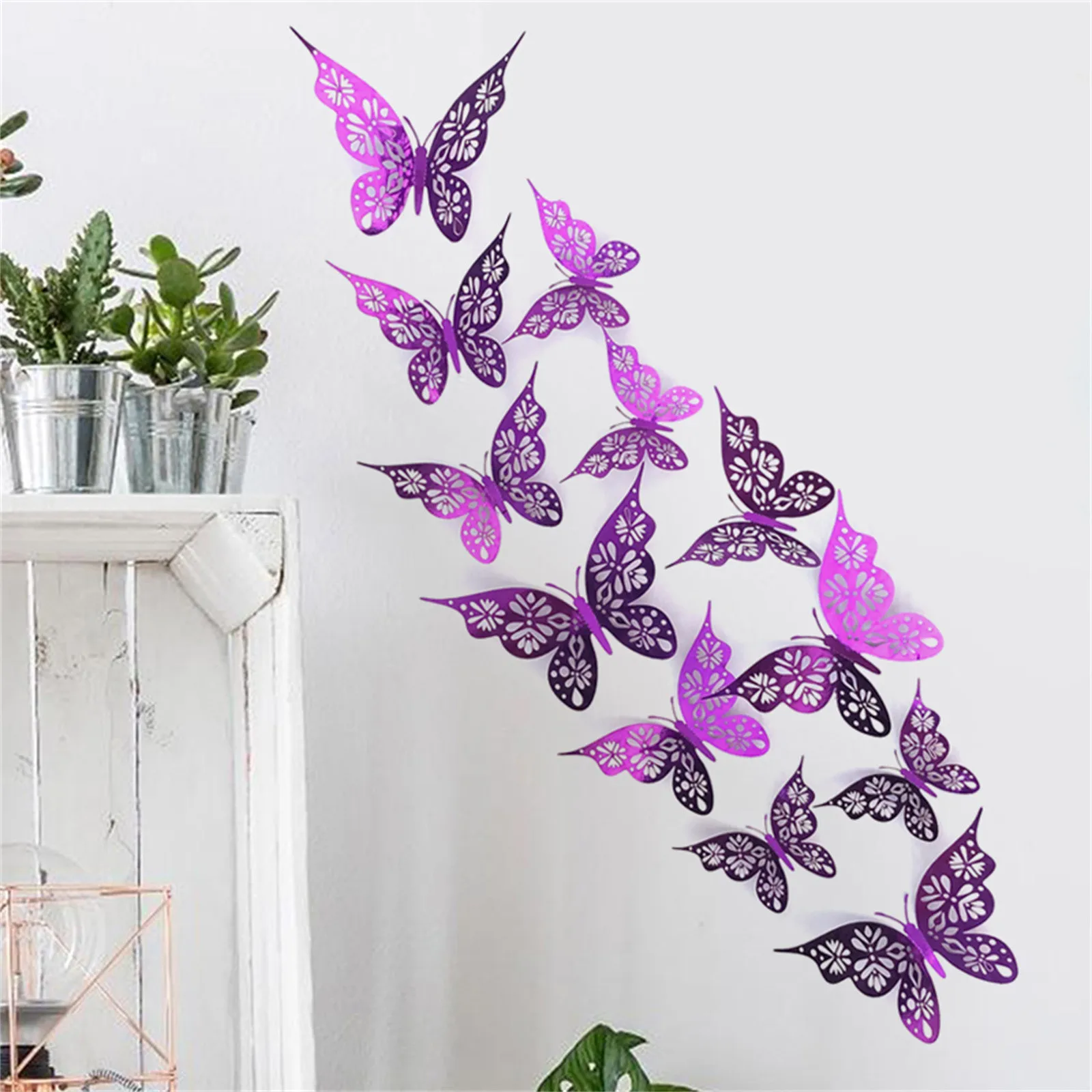 12Pcs Butterfly Decoration Wall Stickers Black Red Pink Blue Hollow 3D  Butterflies Kids Room Home Cake Wedding Party Decoration - AliExpress