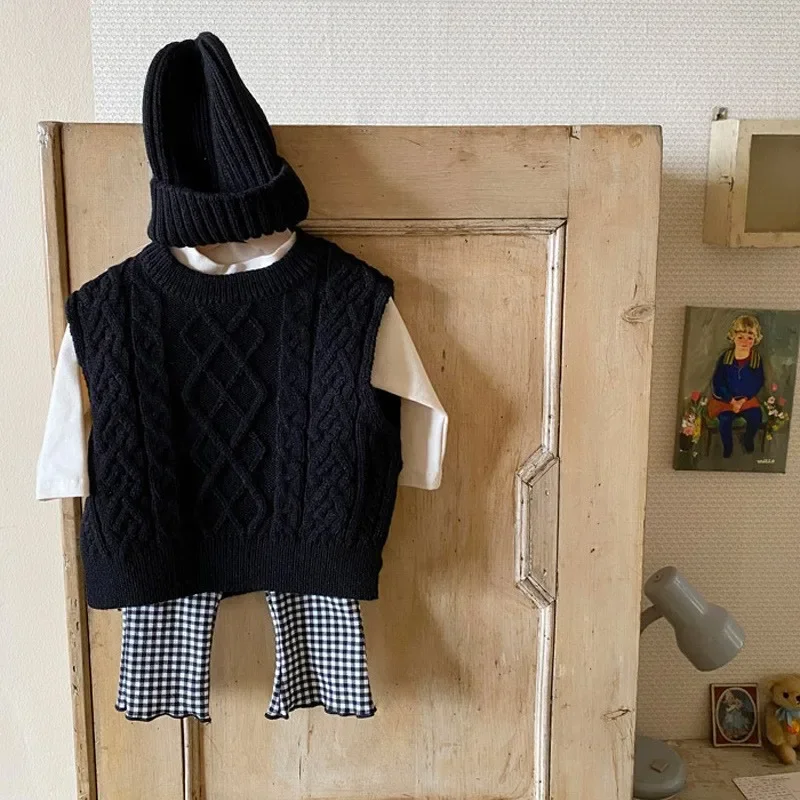 Baby Girl Knitwear Sleeveless Sweaters Autumn Boys Cotton Vest Coat Solid Tops Knit Waistcoat Toddler Pullover Outerwear 0-3Y baby waistcoat
