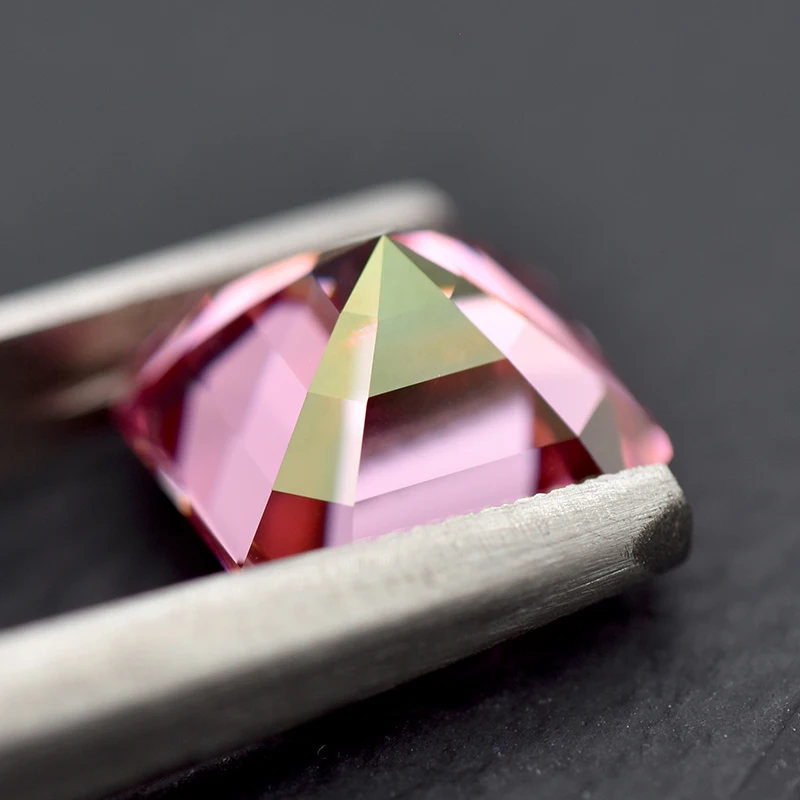 Moissanite Stone Pink Color Asscher Cut Loose Gemstone Lab Grown Moissanite GRA Certificated Advanced Jewelry Material