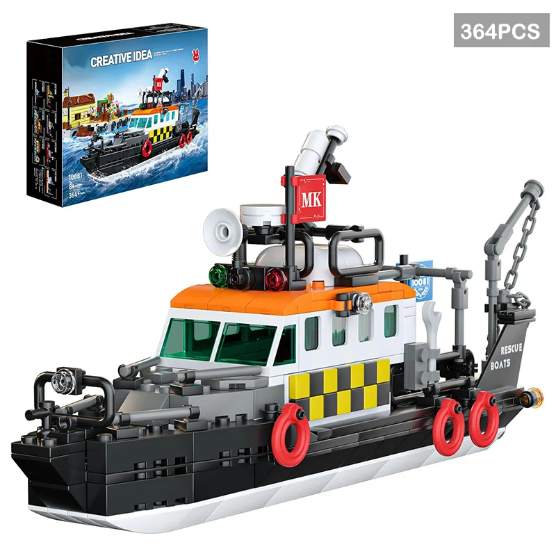 몰드 킹 10081 다기능 구명정 364pcs MOC 보트 모델 조립 브릭 DIY 창의적인 배 모형 남자아이들을 위한 휴일 어린이 장난감