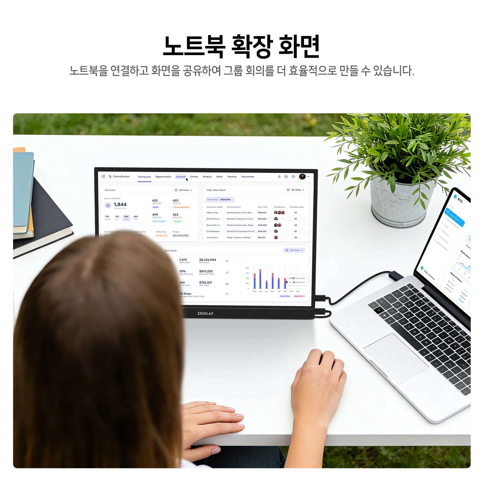 ZEUSLAP 13.3인치 FHD 1920x1200 IPS 패널 400니트 100% sRGB USB C/HDMI 휴대용 모니터, 초경량, 휴대폰/자동차/NS(닌텐도 스위치)/PS5/PC 보조 디스플레이용