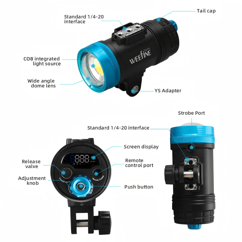 WEEFINE WF099 Solar Flare 7000S Waterproof Video Light & Strobe Underwater Photography Light Scuba Diving Lamp
