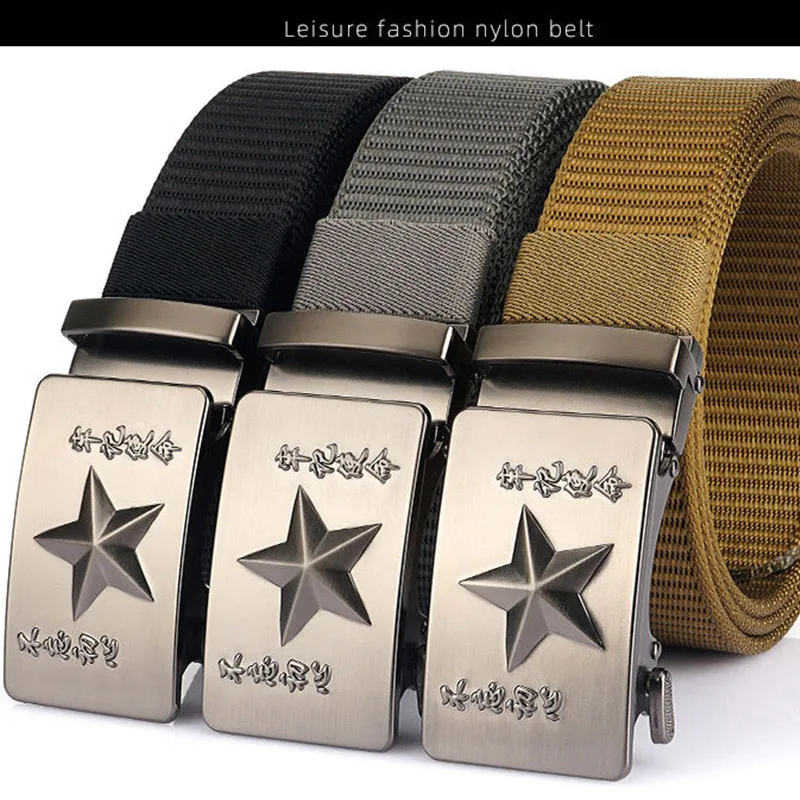 2023 New Five Star Toothless Automatic Buckle Belt Korean Edition Men's And Women's 1200D Nylon Outdoor Travel Breathable Belt fashionable men and women s five star automatic buckle waist belt 1200d nylon tactical training luxury designer work pants belt