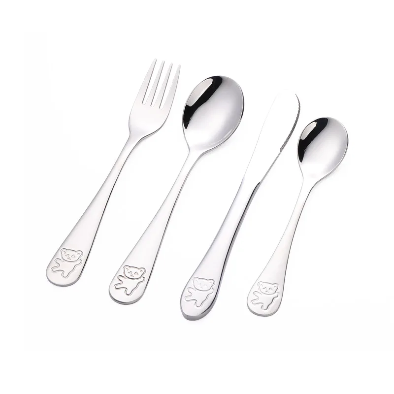 Cartoon Bear Spoon Fork Knife Cutlery Set for Kids Travel Portable Cute 304 Stainless Steel Kitchen Dinnerware Set Tableware