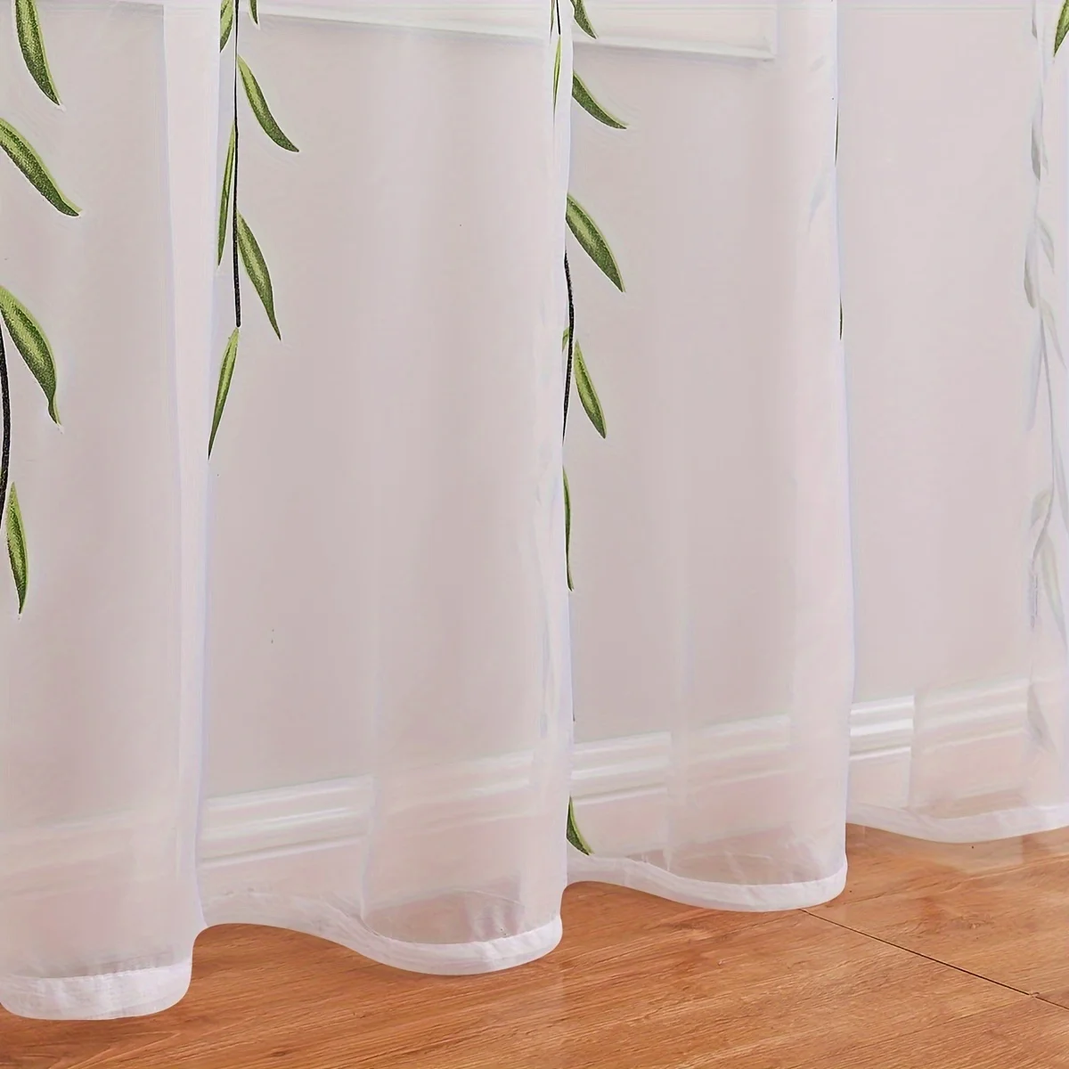 2pcs Contemporary UV-Protective Polyester Sheer Curtains with Willow Print - Rod