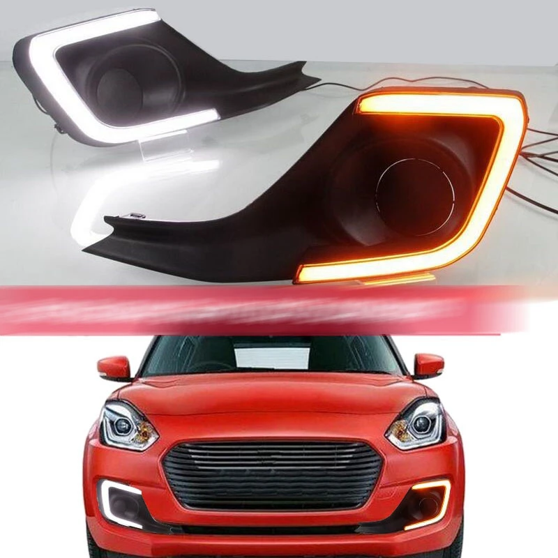 أضواء DRL النهارية للسيارة ، غطاء مصباح الضباب مع إشارة الانعطاف ، سوزوكي سويفت ، زوج واحد
