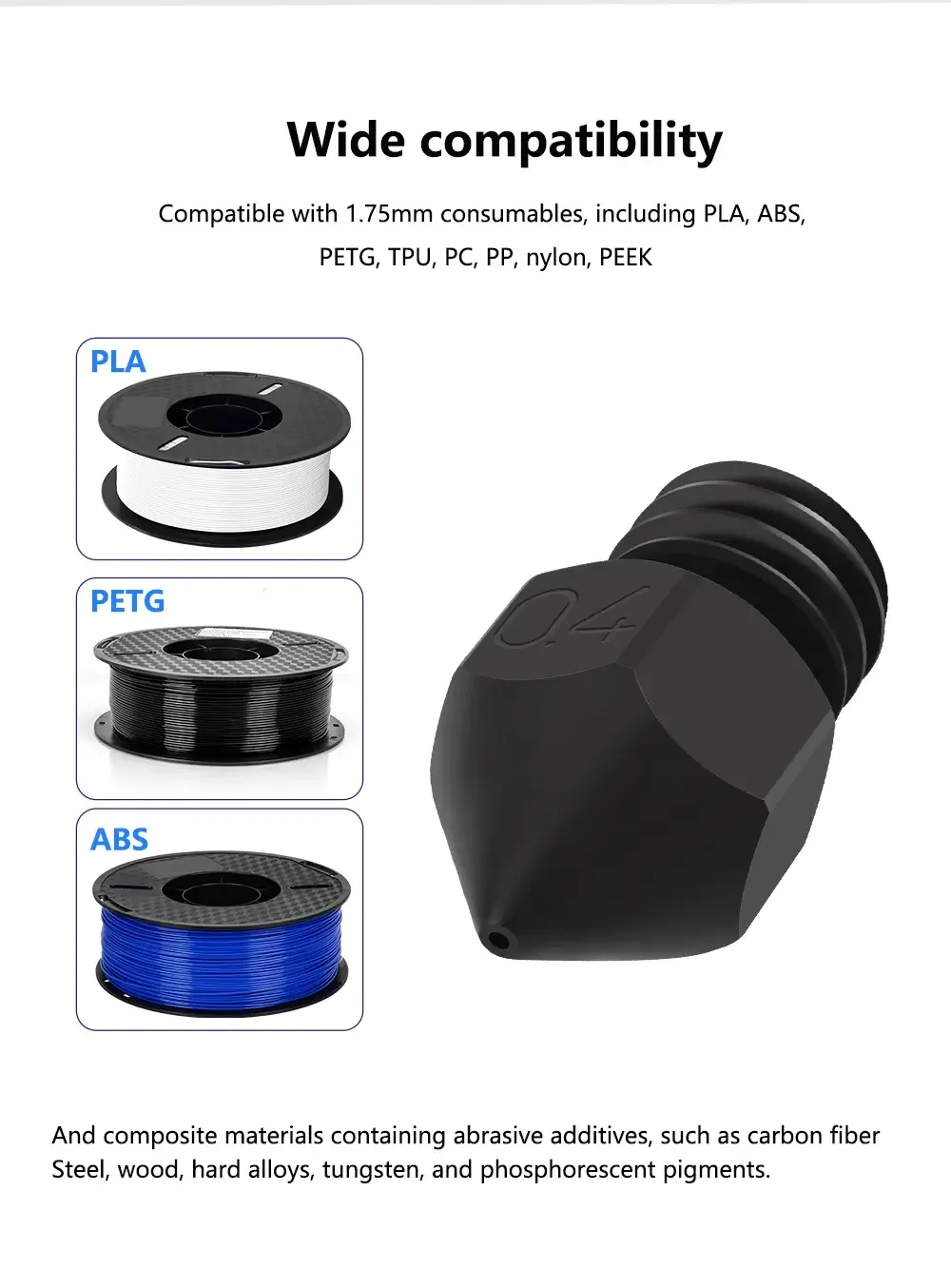 MK8 CHT 깍지 고유량 클론 cht 깍지 mk8 경화강 0.2 0.4 0.6 0.8 1.0mm 노즐, 3D 프린터 1.75mm 필라멘트 10 개, 신제품