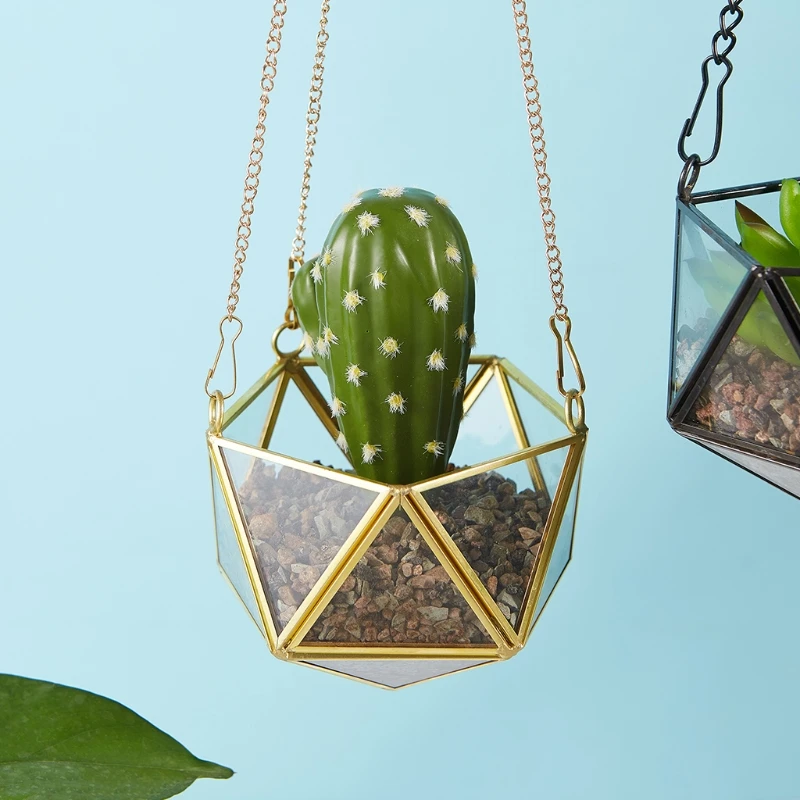 Modern Hanging Glass Terrarium Geometric Polyhedron Diamond Plant Holder Container Wall Planter Flower Pot Windowsill