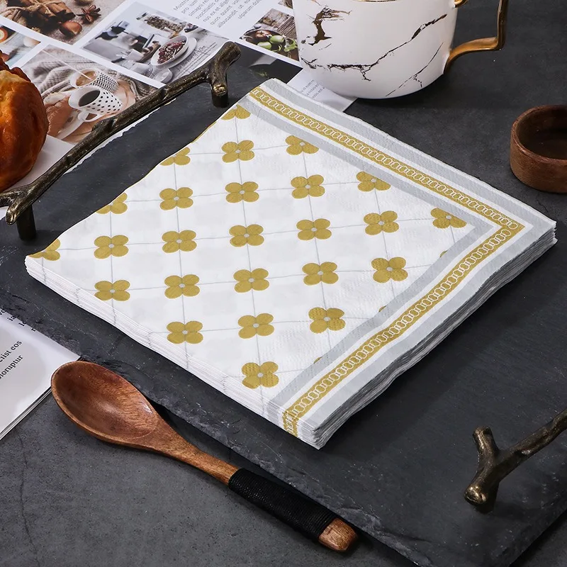 20Pcs/pack Disposable Napkins with Gold Silver Edge Printed disposable tableware paper napkins Hotels Restaurants Dining Tissues DIY Party Decoration Supplies
