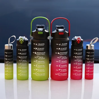 Set of 3 Large Capacity Gradient Sports Water Bottles 300ml 800ml 2000ml with Straw Modern Design in Multiple Colors Drinkware 1