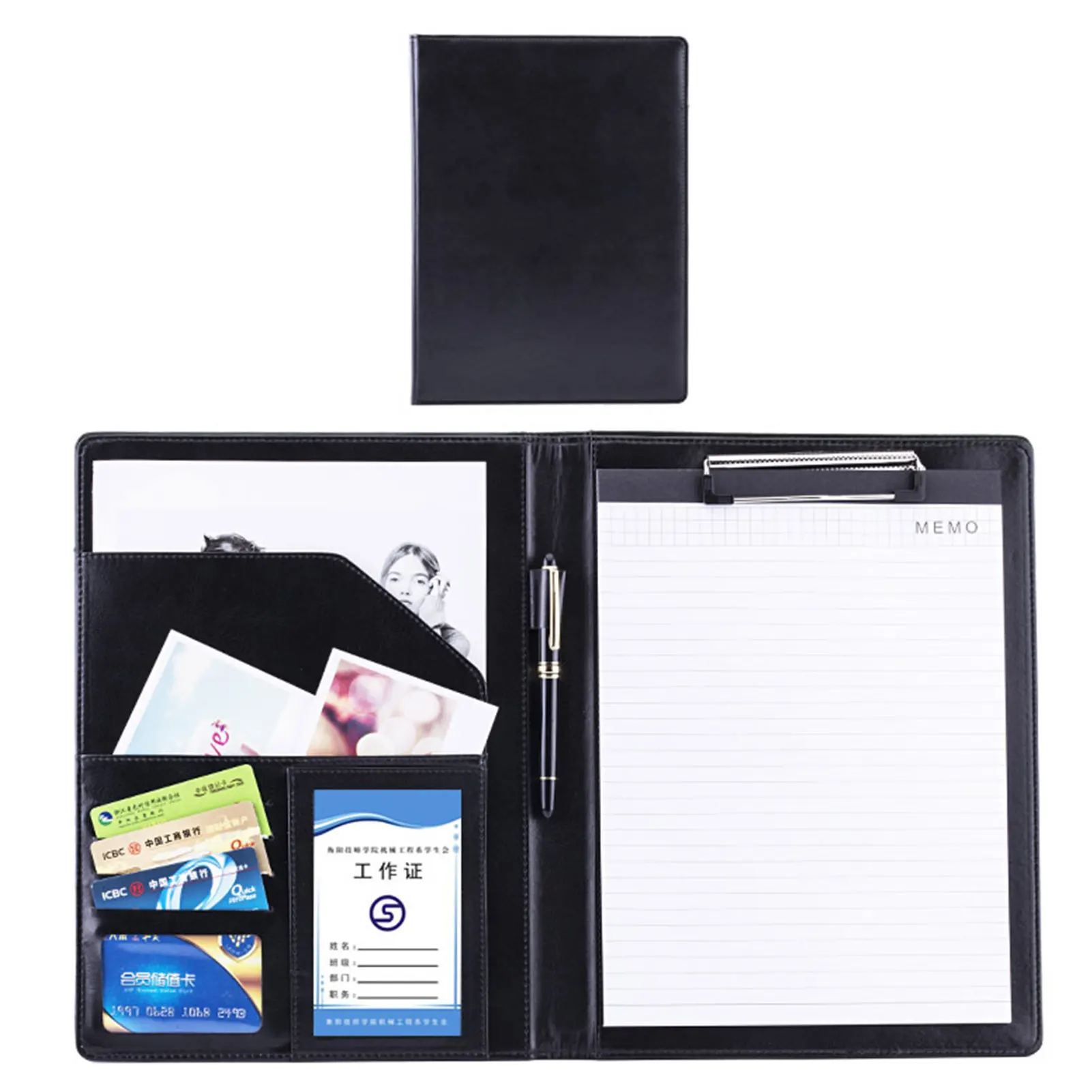 

Multi Pocket Portfolio Office Supply Card Storage School Business Durable With Notepad Portable A4 File Clipboard Folder Solid