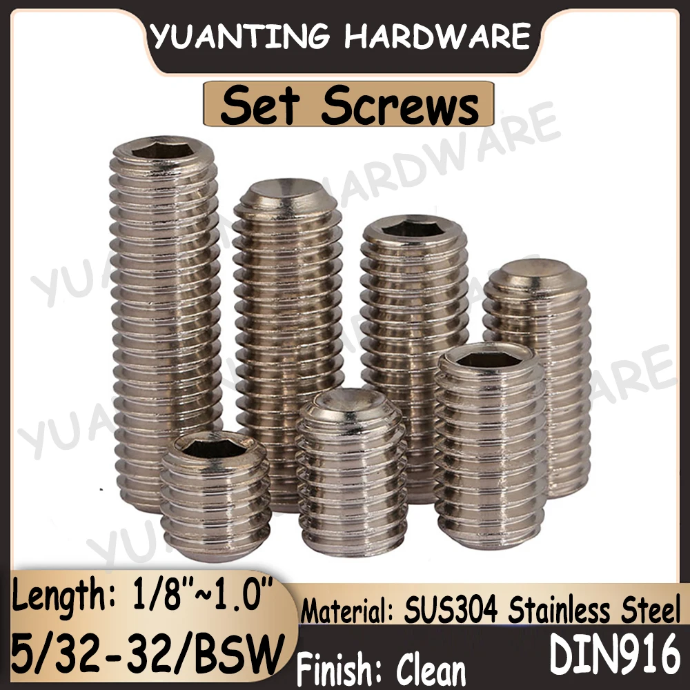 

10Pcs 5/32-32 BSW Thread DIN916 SUS304 Stainless Steel Hexagon Socket Set Screws with Cup Point Headless Screws Grub Screws