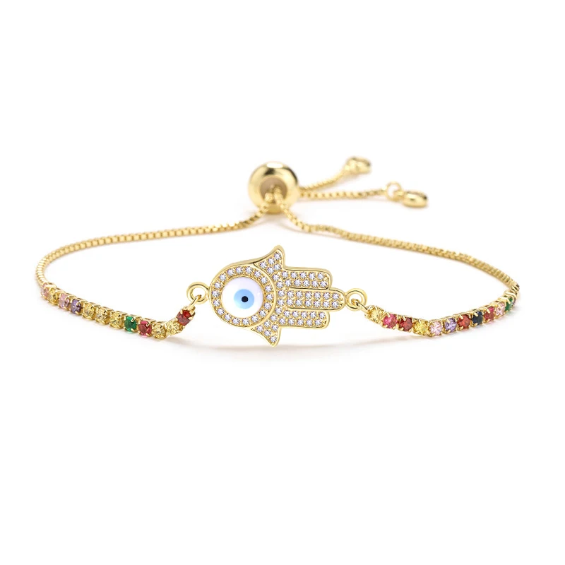 

Браслет женский позолоченный с фианитами, Ювелирное Украшение с подвеской «Хамса» с позолотой и изображением сглаза на удачу, защитный шнур с красным кубическим цирконием, Подарочная бижутерия