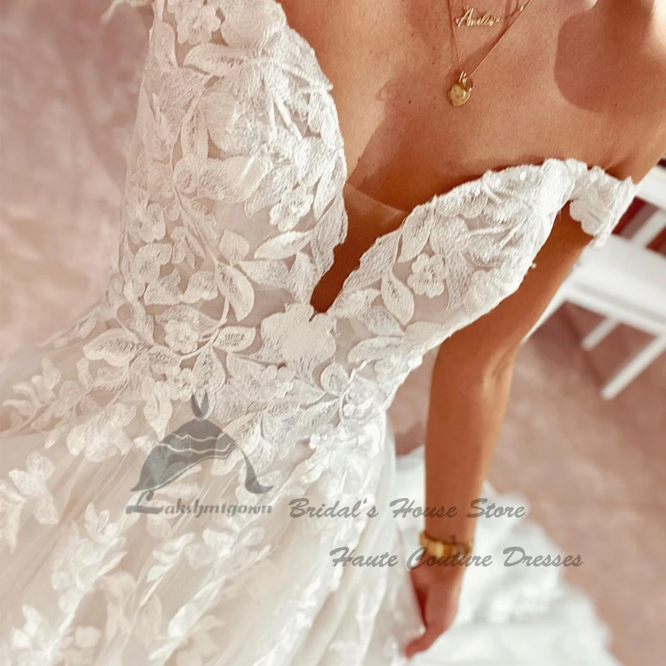 Lakshmigown Floral Princess Lace Bridal Wedding Dress Off the shoulder 2022 Vestidos de Novia Sexy Women Boho Wedding Gowns