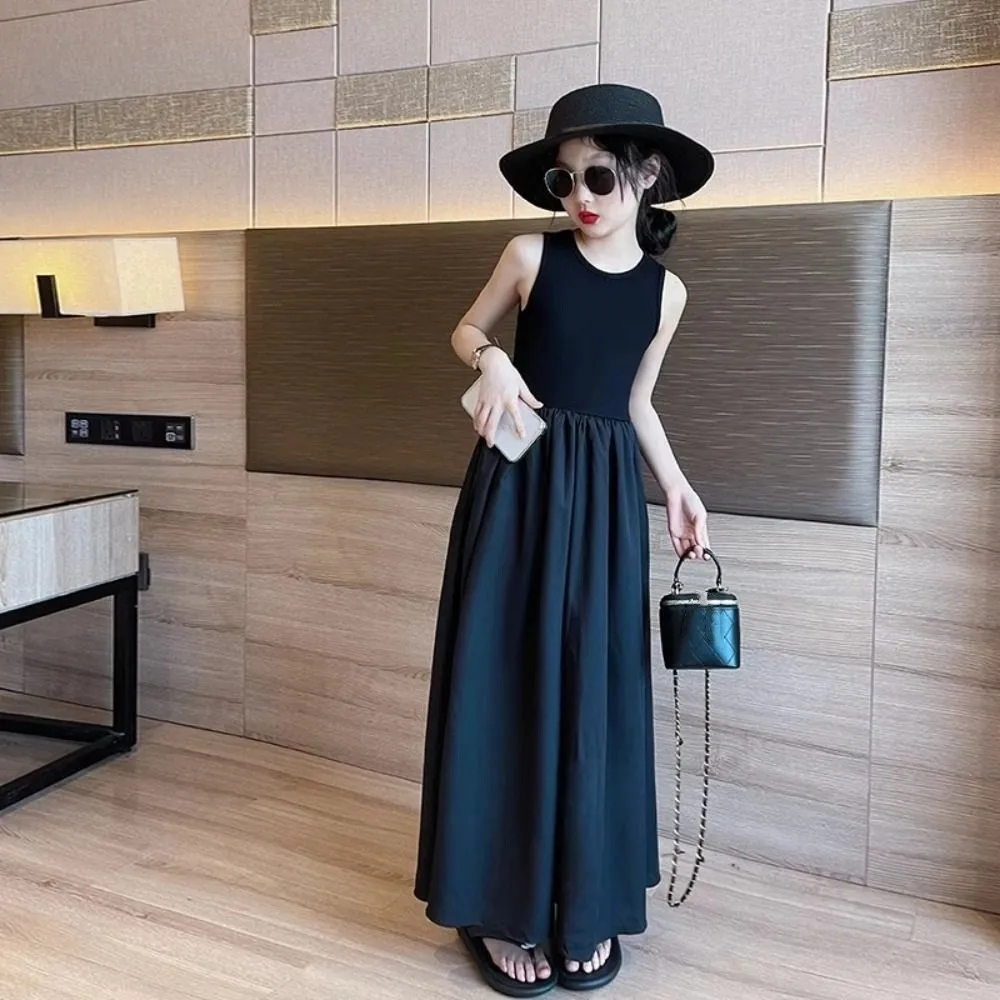 Fashion Sleeveless Girl Princess Dress Loose Sweet Teens Party Dress Elegant Children Black Dress Kids