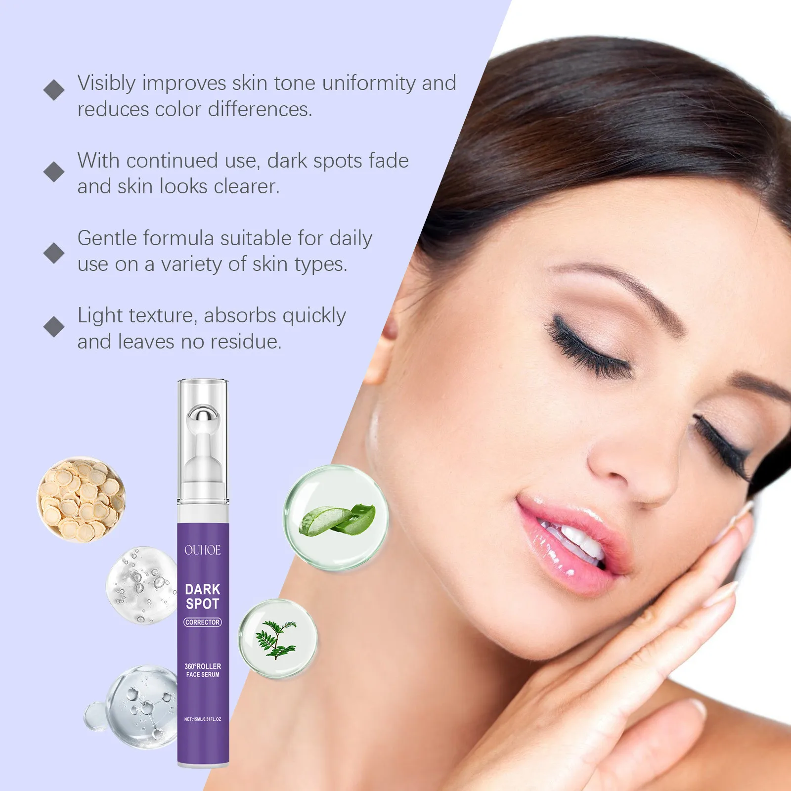 Glow Face Serum Improve Dull Brightening Moisturizing Lighten Blemish Repair Rejuvenation Roller Facial Essence Skincare Product 6