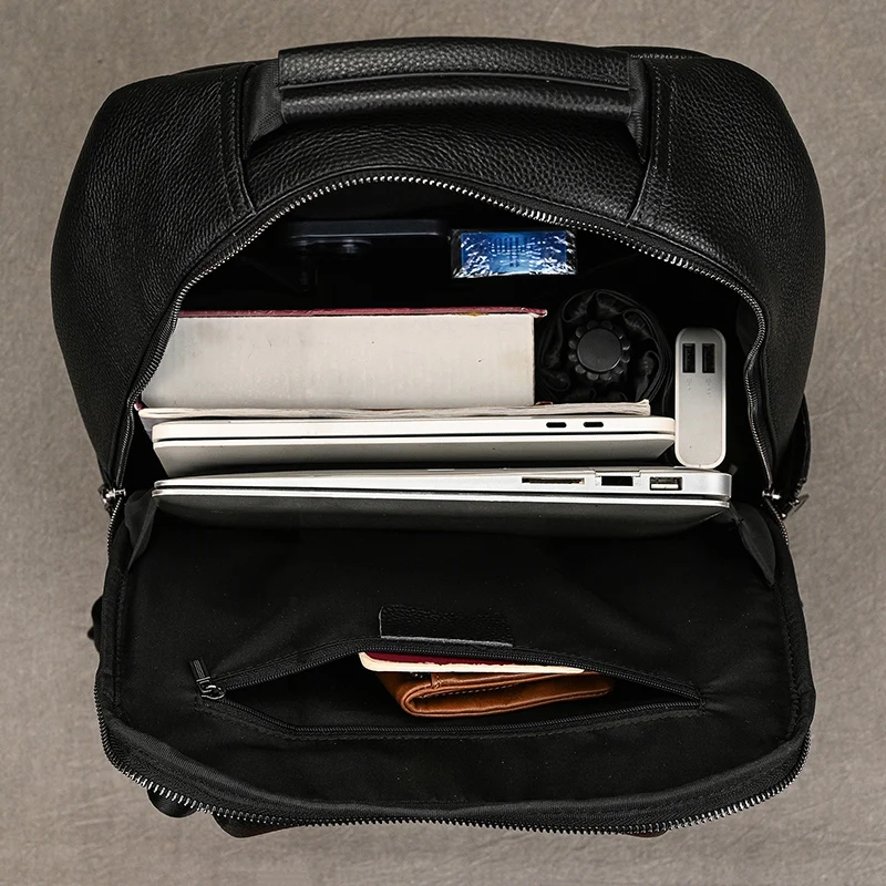 Genuine Leather School Bag For Men Women Black Cowskin Backpack 14 15 16 Inch Laptop Backpacks Travel Bag Male Female New Design 6