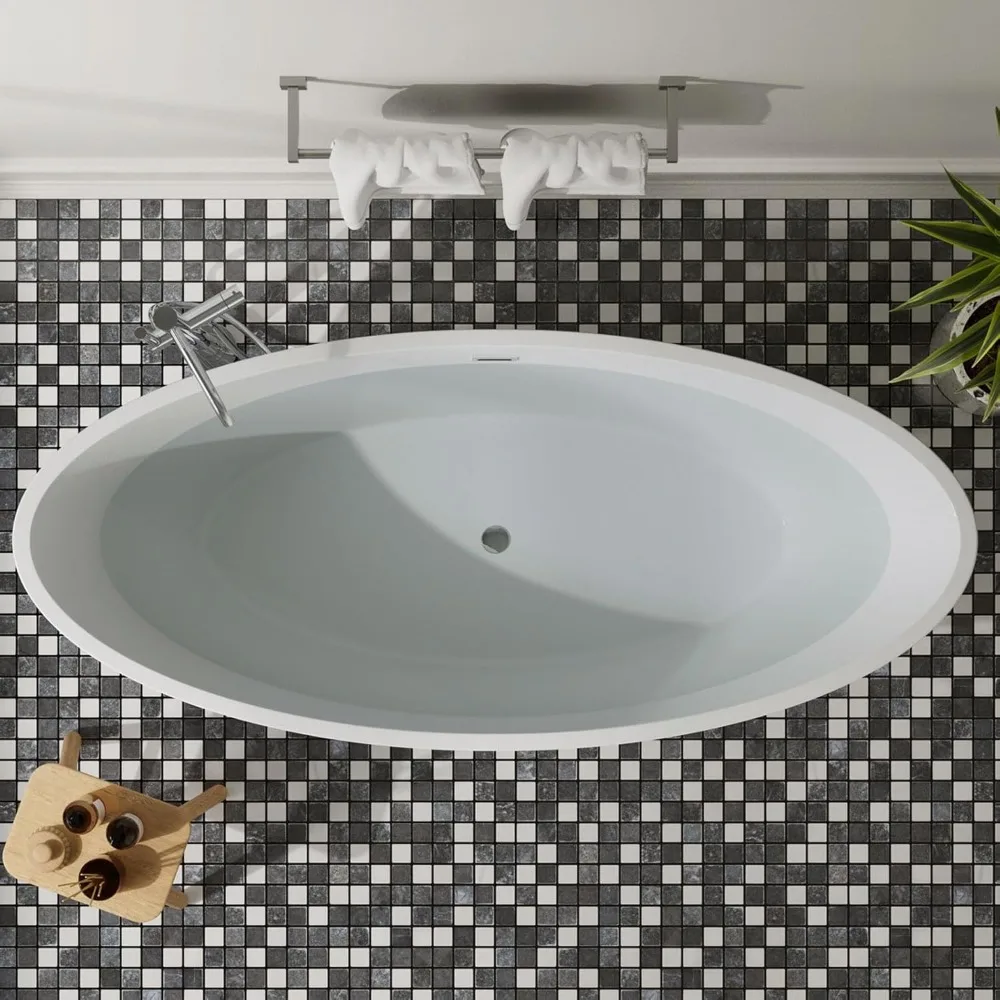 67" Acrylic Freestanding Tub Contemporary Soaking Tub, with Matte Overflow and Drain, White Acrylic Stand Alone Tub 4