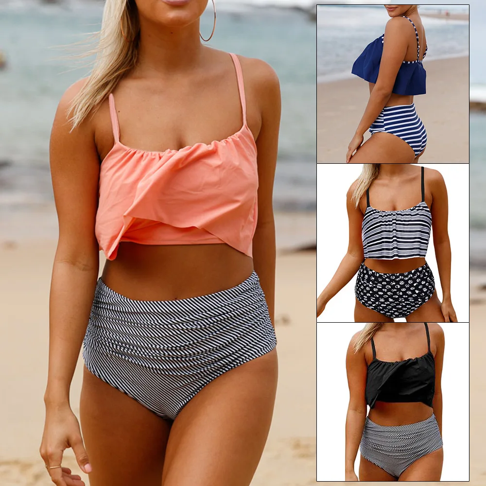 Bikinis High Waist Swimsuit Women Push Up Swimwear 2023 Sexy V-Neck Bikini Solid Bathing Suit Bikini Two Piece Set Beachwear