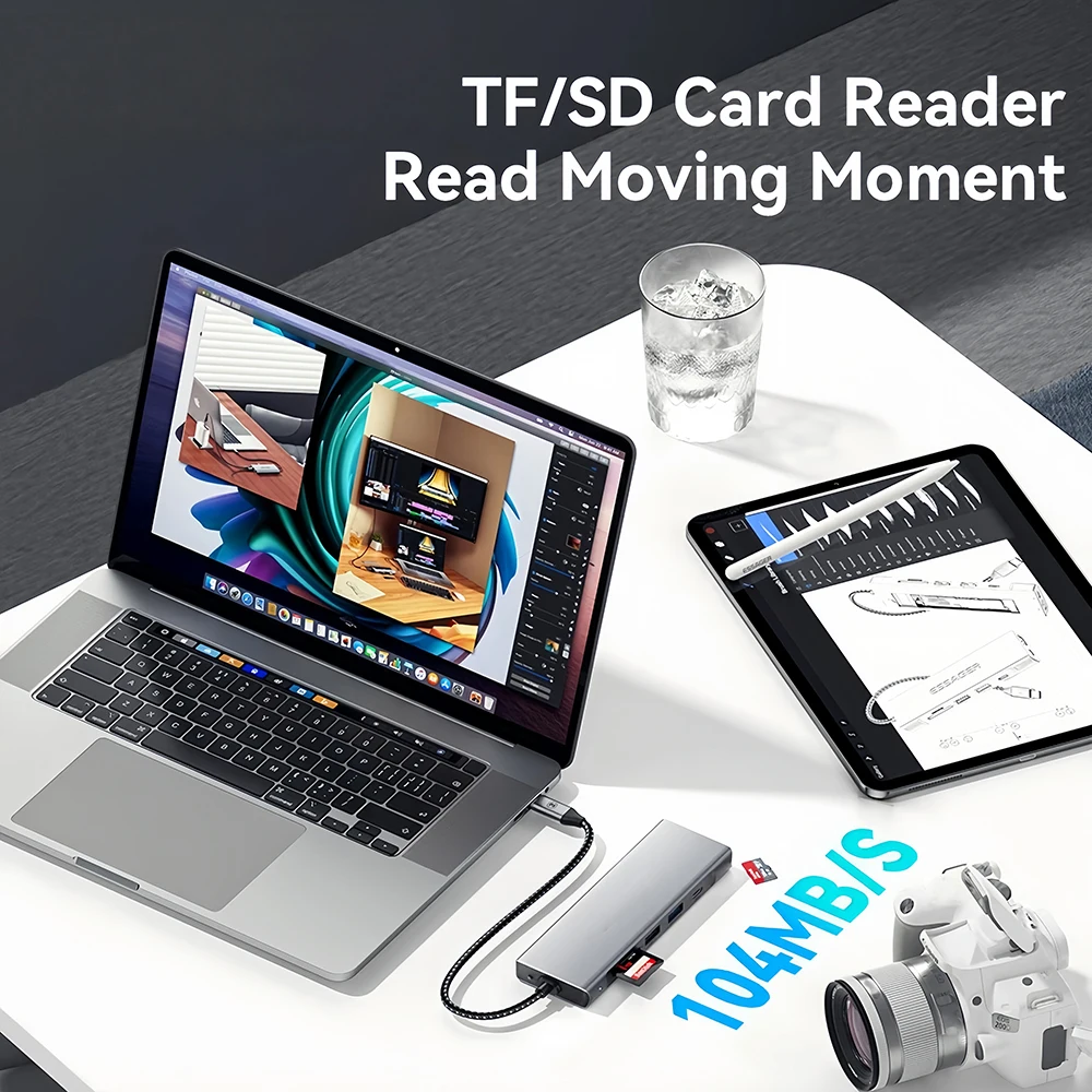 8-in-1 USB C Docking Station with Disk Storage Function M.2 SSD HUB TYPE-C to HDMI Adapter USB 3.2 10Gbps For Laptop Macbook Pro