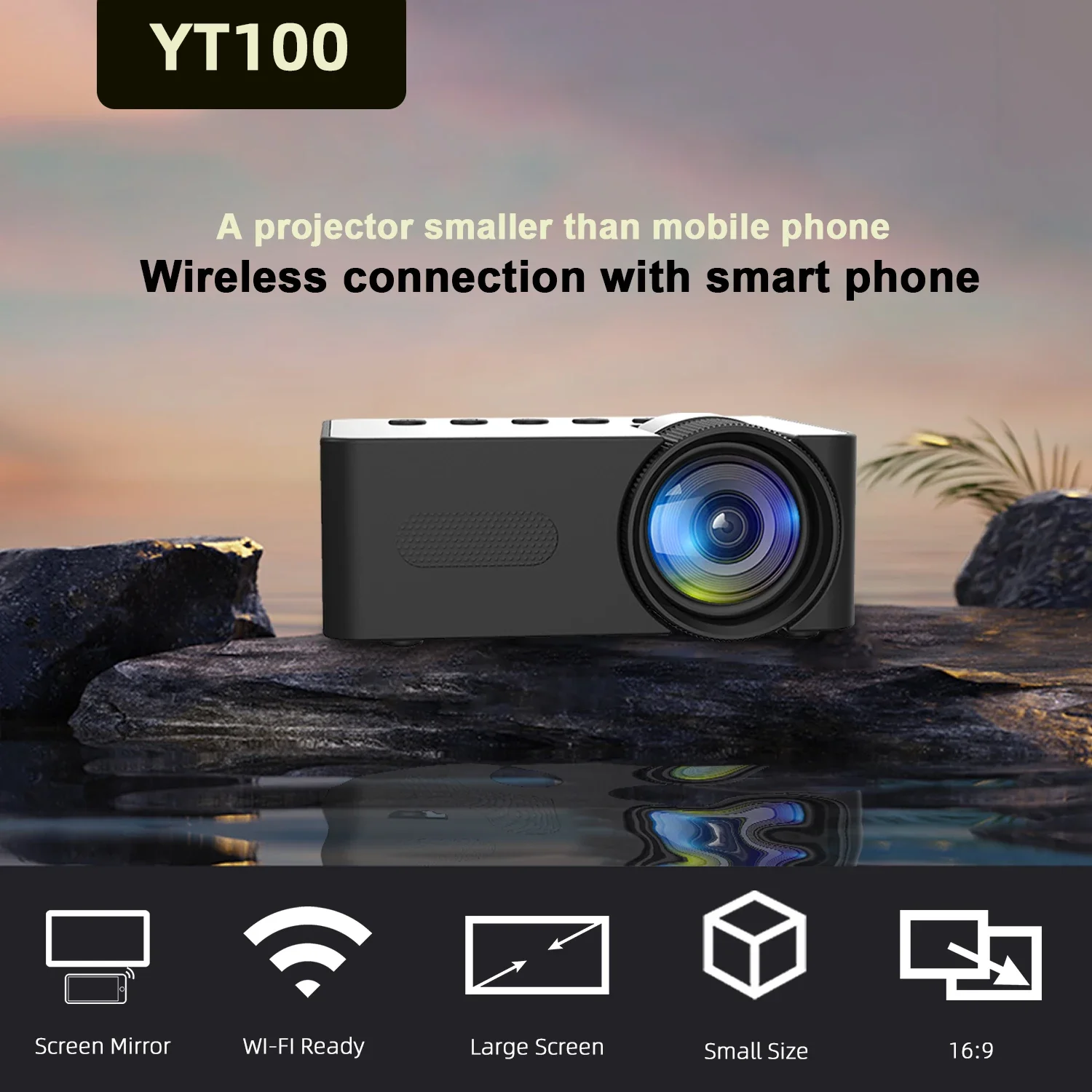 2024 Yt100 Proiettore Mini Proiettore Portatile Di Alta Qualità Da Campeggio All'Aperto Smartphone Supporto Per Mirroring Wireless Home Theater