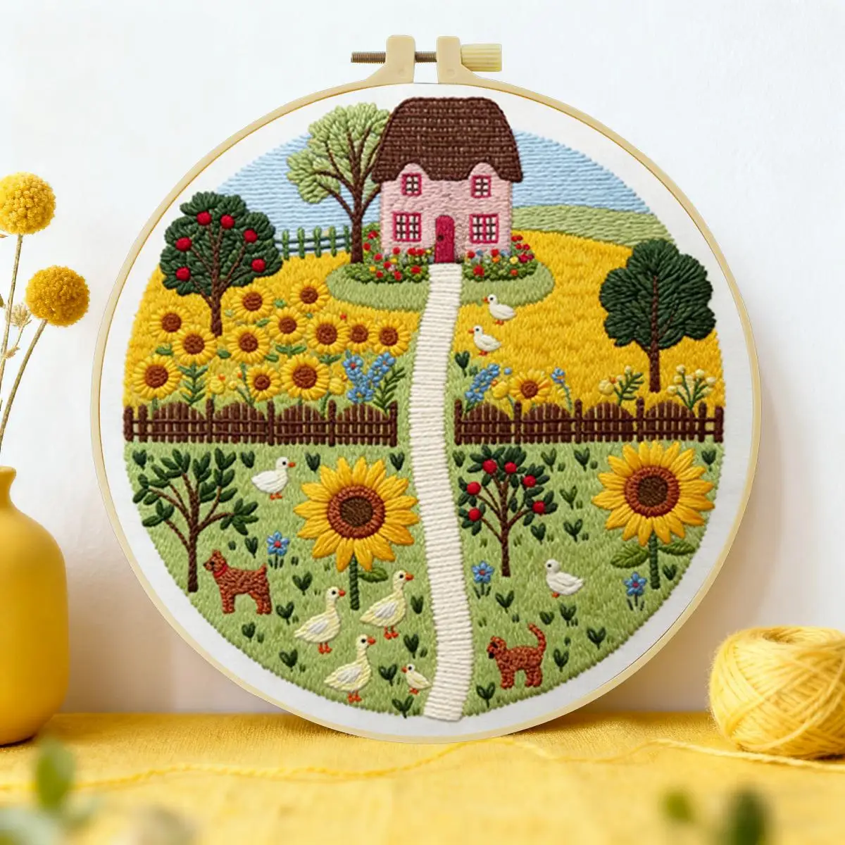 1 Stück 20X20CM/15X15CM 7,87/6,3 Zoll Sonnenblumen-Stickerei-Starter-Kit DIY-Kit DIY-Stickerei-Set Handarbeiten Heimdekoration